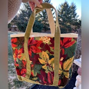 Vintage 90s LLbean boat and tote foliage floral leaves made in USA purse bag